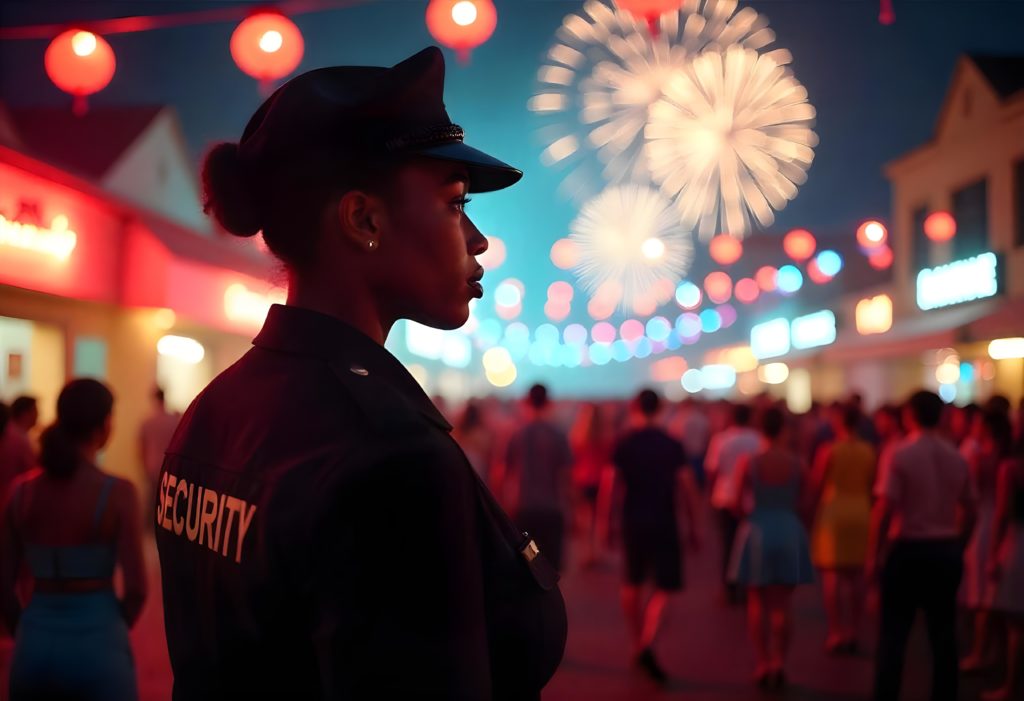 Security officer working on New Year's Eve