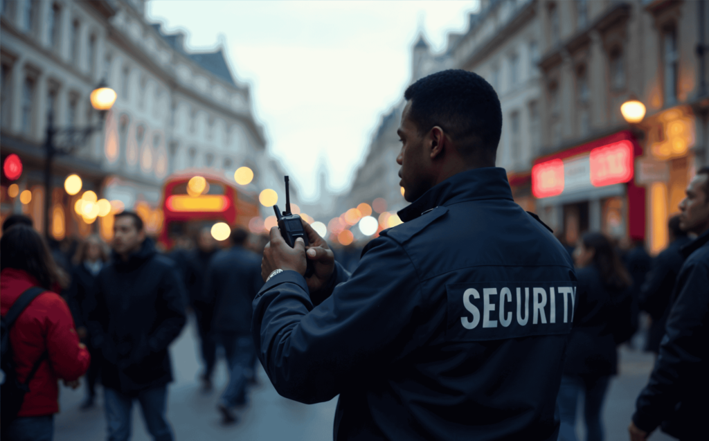 Security Professional working in the bustling streets of London.