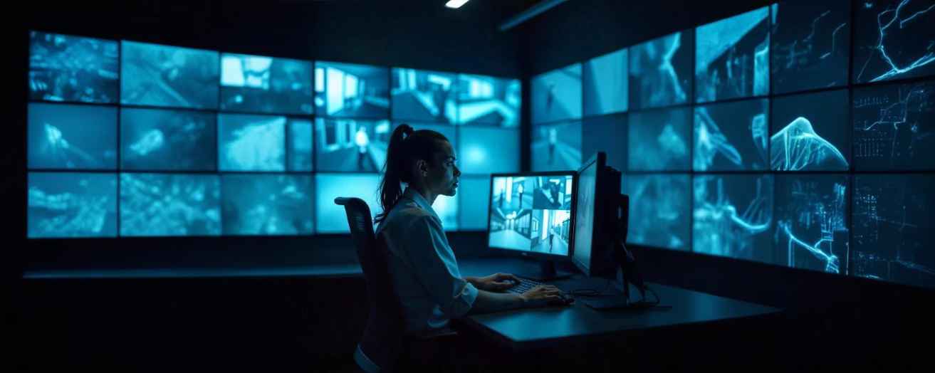 Female security personnel checking CCTV at MOBO Awards