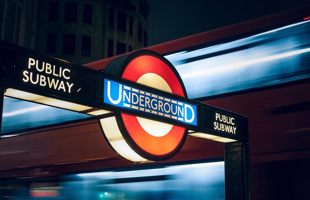 London Underground signboard indicating the Tube station.