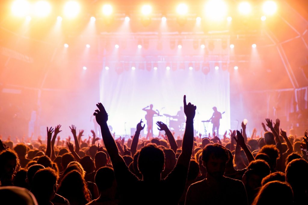 Crowd enjoying live music festival.