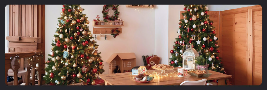 Holiday and Christmas decorations in a UK home.