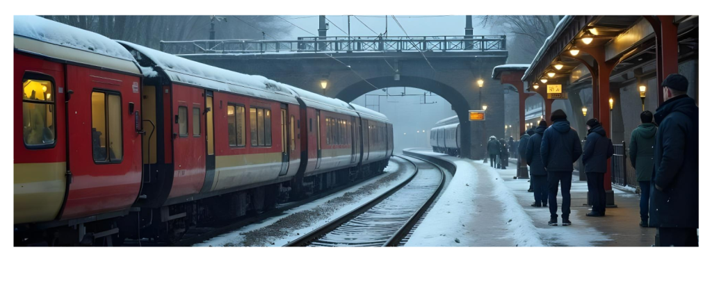 A train in transit at the London Railway Station.